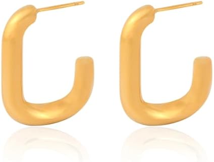 Chic 18K Gold Plated Small Chunky Paperclip Hoop Earrings in Stainless Steel for Women, Stylish Push Back Thick Half Earrings - Timeless Jewelry Gift