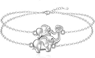 Lobster Claw Clasp Elephant Anklet - Stunning Box Chain Design with Cubic Zirconia for Women - Heart-Shaped Sterling Silver Jewelry for Elegant Summer Style