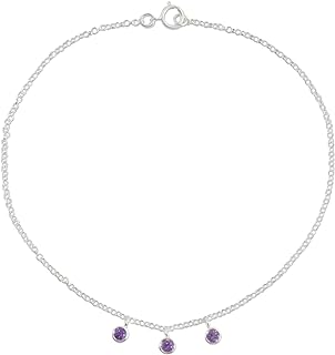 NOVICA Sterling Silver Handmade Amethyst Anklet, Crafted with No-Clasp Design by Thai Artisans, Elegant Birthstone Charm, 9.75 inches