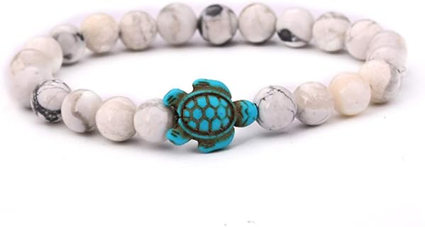 Handmade Bead Chain Turtle Bracelet with Natural Stone & Alloy Material for Men & Women, Stretchable Design