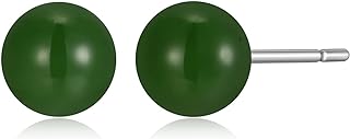ETERNAL JADE Genuine Jade Stud Earrings with Butterfly Backs, Jade Earrings Sterling Silver, Jadeite Light Green Jade Earrings for Women