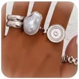 HUASAI Pearl Stackable Rings in Chunky Gold for Women with Baroque Design