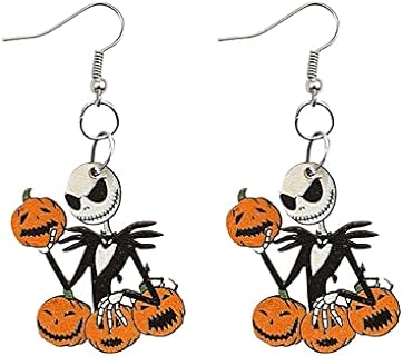 Whimsical Halloween Themed Wood and Alloy Pumpkin Dangle Earrings with French Wire Back Finding