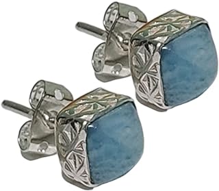 Woman's Natural Larimar Stone Stud Earrings with 925 Sterling Silver and Push-Back Design - Exquisite Larimar Jewelry from Dominican Republic