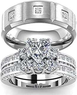 TWO RINGS His Hers Wedding Ring Sets Couples Rings Women's 18k Yellow Gold White CZ Wedding Engagement Ring Bridal Sets & Men's Titanium steel Wedding Band RINGS