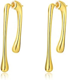 Minimalist Teardrop Front Back Dangle Drop Earrings for Women Girls Unique Design Thick Line 14K Gold Plated Dangling Hypoallergenic Fashion Jewelry Gifts (gold)