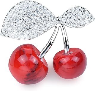 Pin Clasp Gold-plated Brass Cherry Brooch with Red Stone and Green Cubic Zirconia for Women in Classy Weddings & Parties