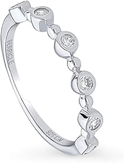 BERRICLE Sterling Silver Bubble Wedding Rings Bezel Set Cubic Zirconia CZ Bead Anniversary Half Eternity Ring for Women, Rhodium Plated Size 4-10