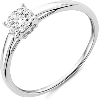 Miore Verlobungsring aus 9 Karat Weißgold, Diamant HI I1 0.10 ct, Ringgröße 54, perfekt als Geschenk für Damen. Ideal für besondere Momente und ewige Liebe