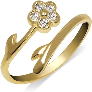 JewelryWeb - Solid 10K Gold Cubic Zirconia CZ Flower Wrap Toe Ring - 8mmx15mm - Adjustable toe rings for women - Foot Jewelry - Hypoallergenic and Non Tarnish - Beach Jewelry