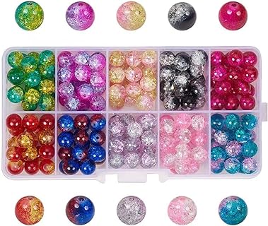 Huisipool Handcrafted Crackle Lampwork Glass Bead Christmas Bracelet in Vibrant Colors with Round Design, Perfect Gift for Jewelry Enthusiasts and Craft Lovers