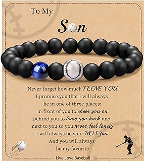 Men's Baseball Bead Bracelet with Stainless Steel Bead and Cord Chain - Ideal Birthday or Graduation Gift for Son, Brother, Boyfriend - Natural Tiger Eye Design