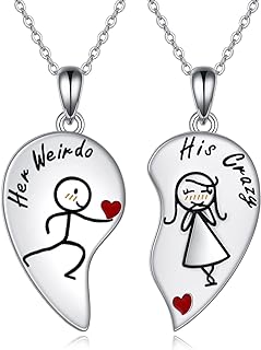 CRMAD Couples Necklace for Him/Her/Nana/Friend Sterling Silver Matching Love Heart Pendants Wedding Gifts for Women