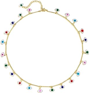 Fettero Cute Choker Necklace for Women Colorful Daisy Flower Choker Cute Chain Choker Necklace Delicate Fashion Gold Dainty Simple Necklace for Women Jewelry Gifts -Evil Eye