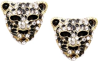 Rosemarie Collections Women's Leopard Print Stud Earrings with Crystal Accents and Post Back Design - USA Origin