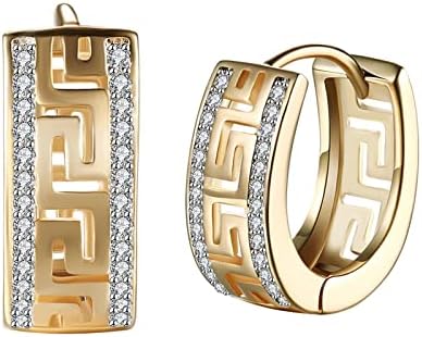 14K Gold Plated Cubic Zirconia Hoop Earrings,Three Row Diamon | Arrows | Double Row of Diamonds Huggie Earrings for Women