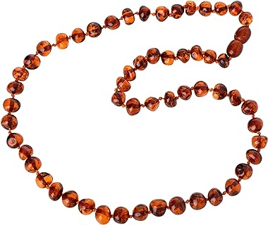 Authentic Baltic Amber Bead Necklace with Lobster Clasp - Dark Cognac Color, Sophisticated Adult Accessory