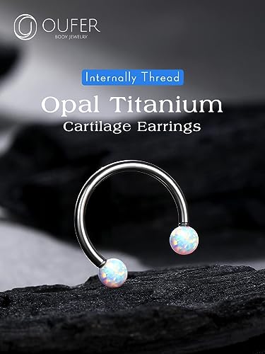 Septum Rings 16g, G23 Solid Titanium Septum Piercing, Internally Threaded Spherical Design Opal Septum Jewelry, Helix Daith Snug Conch Piercing Jewelry For Women Men