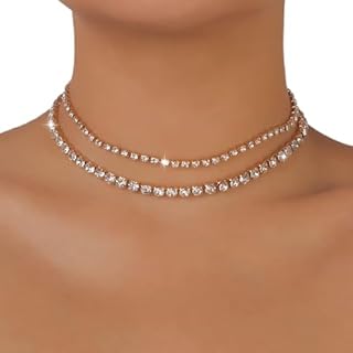 Gold Layered Crystal Necklace with Durable Cable Chain for Women - Sparkly Party Rhinestone Jewelry