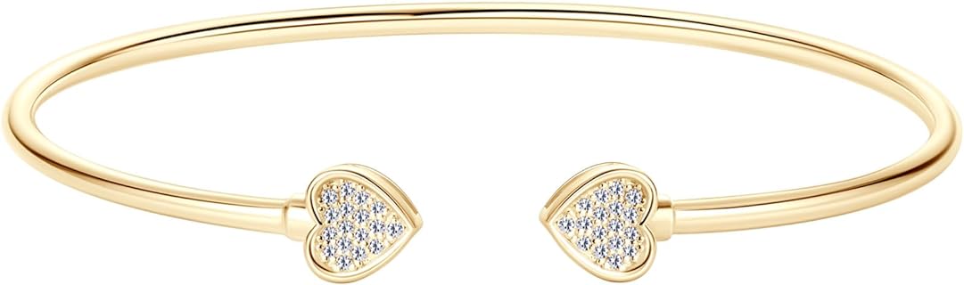 Moissanite Cuff Bangle, D Color Lab Created Diamond Bracelet fit 7" Below Wrist, 18K Gold Plated Sterling Silver Heart Bangle for Women or Girlfriend Birthday Jewelry Gift