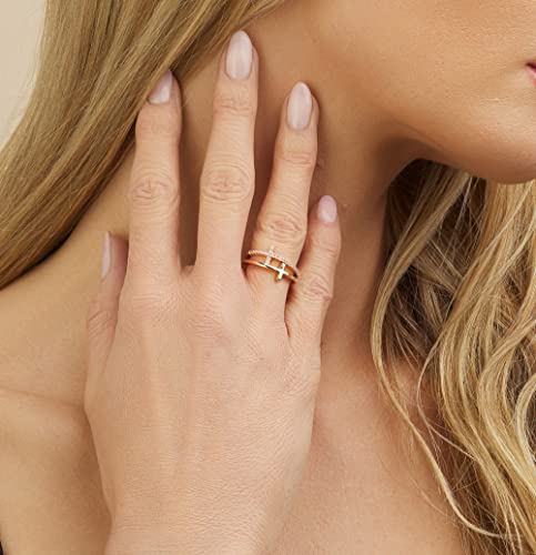 18k Gold Plated Cubic Zirconia Double Cross Ring