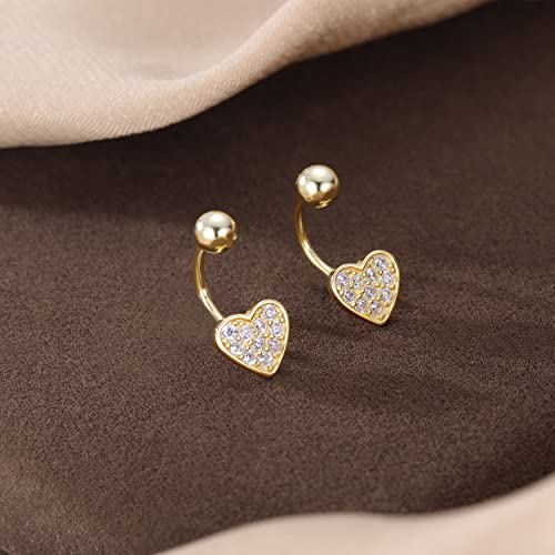 Sterling Silver Small CZ Heart Half Hoop Earrings for Women Teen Girls Love Half Hoop Earrings Cartilage Helix Piercing Ball Studs