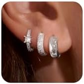 3 Pairs Chunky Gold/Silver Hoop Earrings for Women 14K Gold Plated Hoop Earrings Set Cubic Zirconia Dainty Lightweight Hypoallergenic Thick Huggie Hoops Earring Jewelry Gift for Women Teen Girls