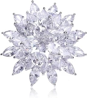 Bouquets Brooch Pin White Rhinestone Crystal Snow Lotus Flower Lapel Brooches for Women Girls Fashion Jewelry Gift