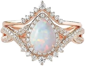 Elegant 18K Rose Gold Opal and Moissanite Infinity Wedding and Engagement Ring Set with Pear-Cut Design for Women, Perfect Anniversary Gift