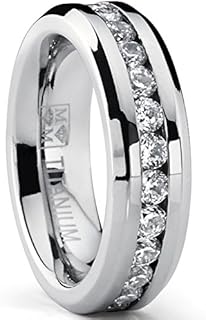 Metal Masters Ladies Eternity Titanium Ring 2.4 Carat Cubic Zirconia Wedding Band with CZ 6MM sizes 4 to 9