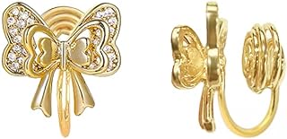 Sterling Silver Bow-Design Clip-On Cartilage Earrings with Push-Back and Cubic Zirconia for Women - No-Piercing Elegant Earrings for Birthday, Christmas, Valentine's Day