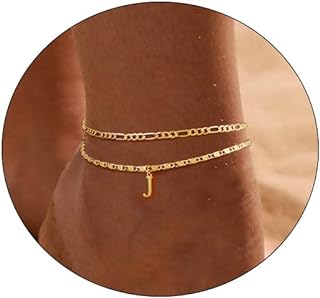 CAROVO Women's Personalized 14K Gold Plated Anklet, A to Z Instilled, Brass Material with Lobster Claw Clasp & Sturdy Box Chain