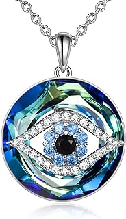 WINNICACA Sterling Silver Evil Eye Necklace Protection Crystal Pendant for Women Good Luck Vintage Evil Eye Pendant Jewelry Birthday Gifts for Women Friend Female
