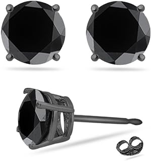 Push-Back AA Quality Round Black Diamonds Stud Earrings Made with Rhodium-Plated White Gold for Sophistication Seekers, USA Origin