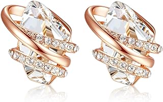 Leafael Wish Stone Stud Earrings with Birthstone Crystals, 18K Rose Gold Plated or Silver-tone