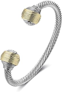 Adjustable 18K Gold Plated Cable Wire Bangle Bracelet with Lobster Claw Clasp - Sophisticated Two-Tone Design Perfect for Women and Teens