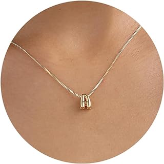MARYLAX Bubble Initial Necklaces for Women Girls 14K Gold Plated Letter Necklace Dainty Gold Name Necklace Personalized Initial Choker Pendant Necklaces for Women Trendy Gold Jewelry