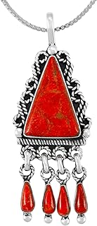 Turquoise Dangles Necklace 925 Sterling Silver Pendant & 20" Chain Southwestern Style