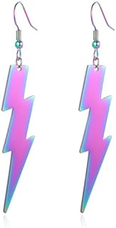 80s Dangle Earrings for Women Neon Lightning Bolt Drop Earrings Minimalist Stainless Steel Geometric Statement Earings Jewelry