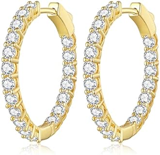 14K Gold Plated Cubic Zirconia Diamond Hoop Earrings for Women - Durable Copper with Hinged Hoop Closure - Minimalist Anniversary/Birthday Jewelry Gift