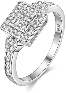 Uloveido Created Diamond Engagement Wedding Heart Rings for Women Bridal Silver Color Square Anniversary Promise Ring for Her Girls Gift with Cubic Zirconia Y010