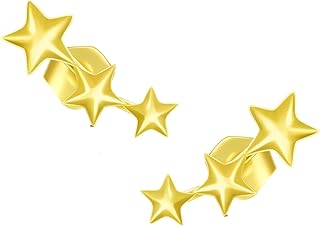 SISGEM 14K Genuine Gold Star Stud Earrings with Push Back Closure for Women and Girls, Tiny Three-Star Design Jewelry Gift for Special Occasions