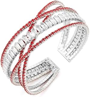 Box Chain Clasp Red Crystal Cuff Bracelet, Brass HZMAN 5 Row MultiLayer Design for Women and Girls - Ideal for Proms, Parties, Weddings