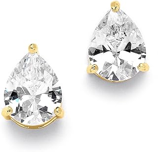 Mariell Gold Cubic Zirconia Stud Earrings, Pear Shape CZ Crystal, 2 Carat Imitation Diamond Stud Earring