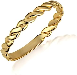 Claddagh Gold Women's 10K or 14K Rope Twist Stackable Band Ring Available in Yellow Rose and White Gold with multiple ring sizes