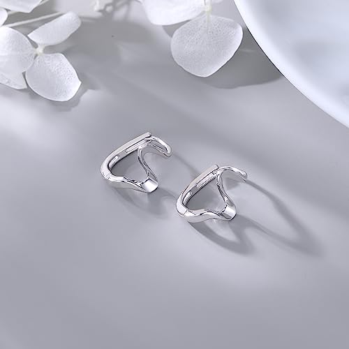 Reffeer Solid 925 Sterling Silver Ocean Wave Hoop Earrings Huggies for Women Girls Cartilage Hoop Earrings Helix Minimalist
