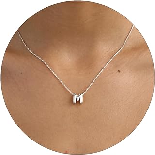 Bubble Initial Necklaces for Women Girls Silver Plated Letter Necklace Dainty Silver Name Necklace Personalized Initial Choker Pendant Necklaces for Women Trendy Silver Jewelry