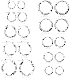 10 Pairs Silver Hoop Earrings Set for Women Surgical Steel Hoop Earrings Lightweight Hypoallergenic Tiny Small Hoops For Girls Men （8mm 10mm 12mm 14mm 16mm）
