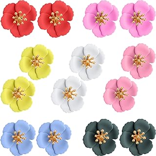 7 Pairs Boho Flower Stud Earrings for Women Girls, Flower Shaped Daisy Earrings with Gold Bud