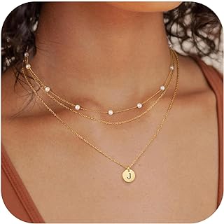 Turandoss Gold Layered Initial Necklace - Dainty Gold Initial Necklaces for Women Trendy, 14k Gold Plated Gold Initial Pearl Choker, Gold Jewelry for Women Teen Girl Personalized Gifts